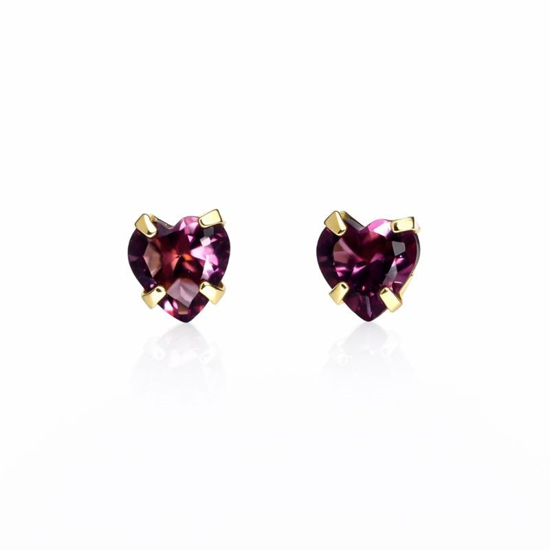 10K Yellow Gold Amethyst Heart Stud Earrings