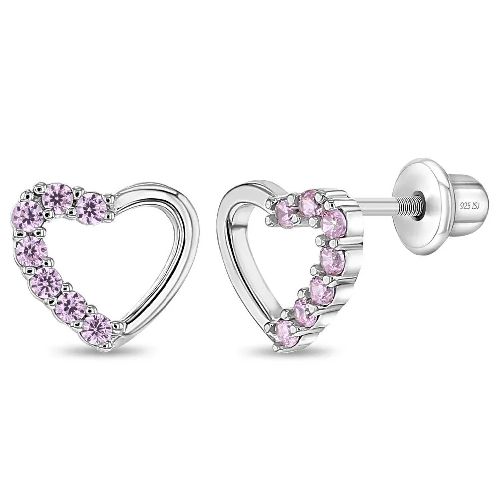 Sterling Silver Pink CZ Heart Children's Earrings