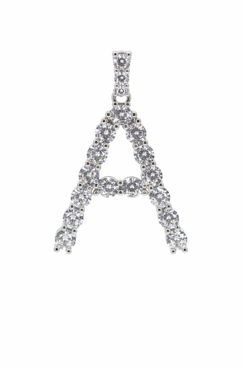 Rhodium Plated CZ Block Initial Pendant