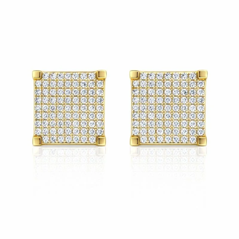 Gold Plated CZ Square Stud Earrings