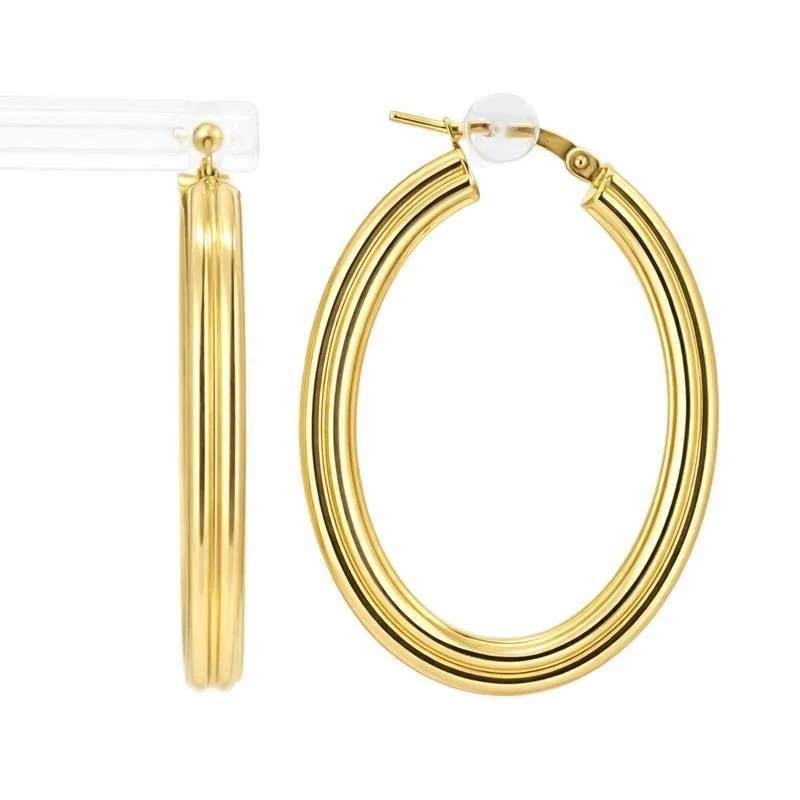 14K Yellow Gold Multi-Row Oval Hoops
