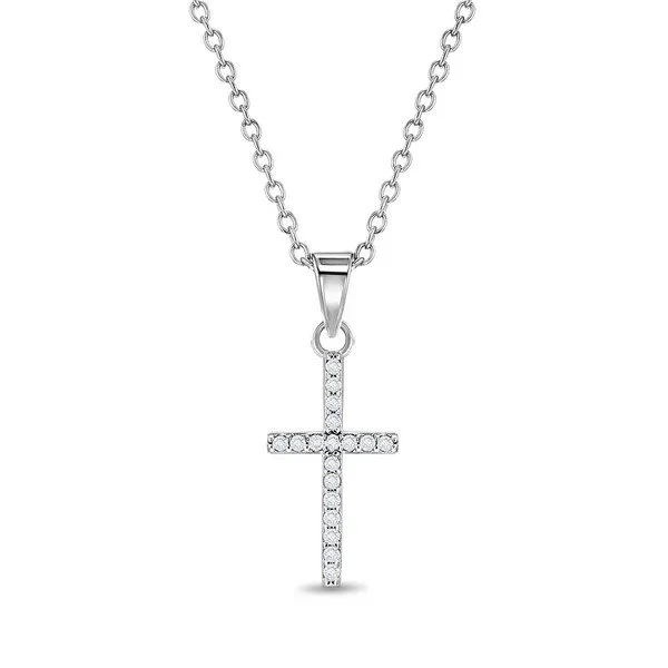 Sterling Silver Clear CZ Cross Children's Necklace