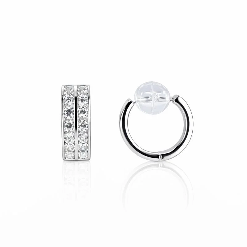 14K White Gold Two-Row Channel-Set CZ 5mm Hoop Earrings