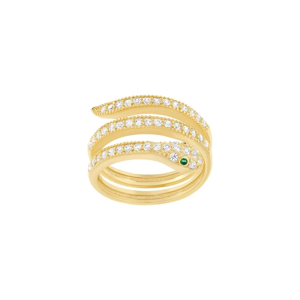 14k Gold Plated CZ Snake Multi Row Ring