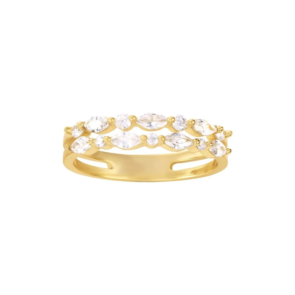14k Gold Plated CZ Double Row Ring