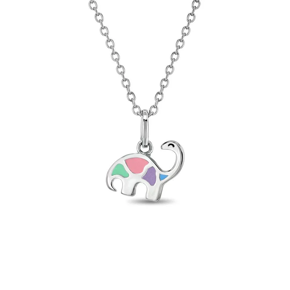 Sterling Silver Colorful Enamel Dinosaur Children's Necklace