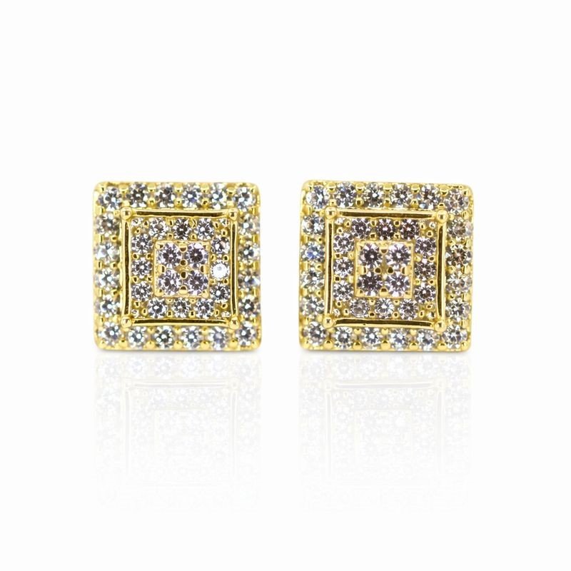 Gold Plated CZ Stacked Square Stud Earrings