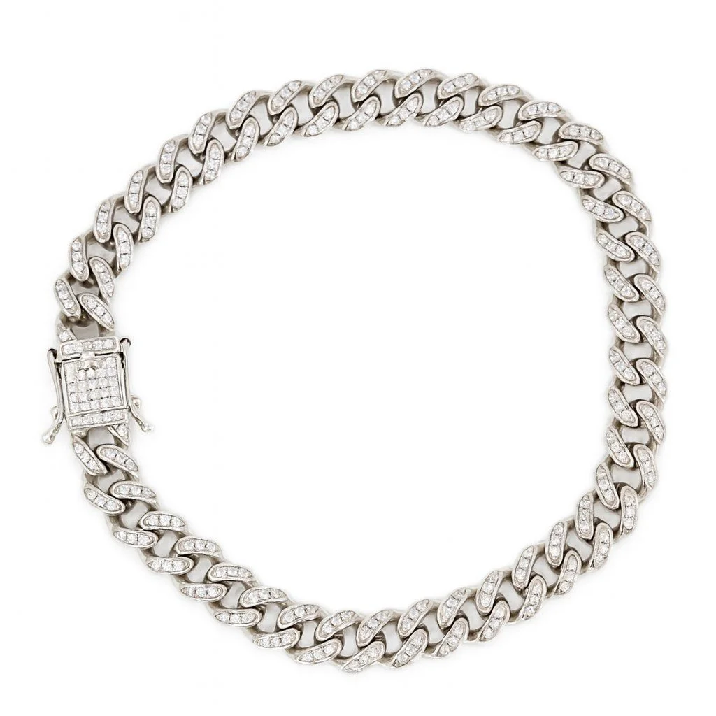 Sterling Silver 9" CZ Cuban Link Bracelet