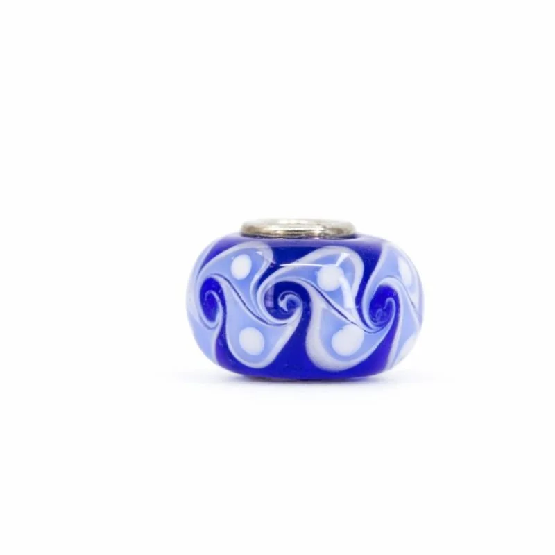 Sterling Silver Dark Blue & White Swirl Murano Glass Bead Charm