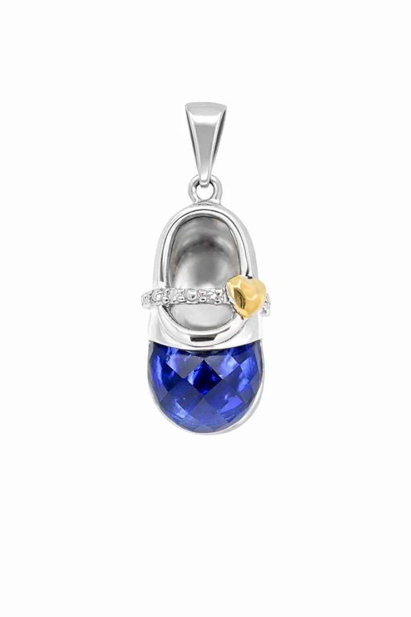 Sterling Silver Sapphire & Diamond Baby Shoe Pendant