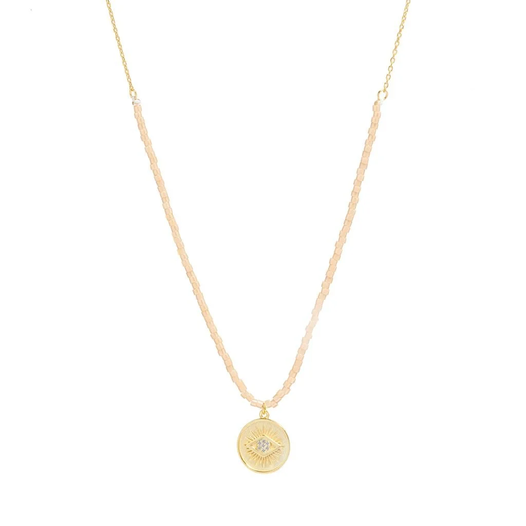 14k Gold Plated CZ Guardian Eye Beaded Necklace