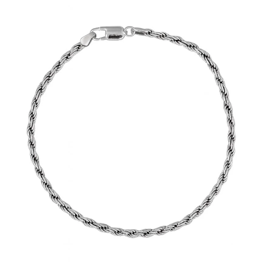 Sterling Silver 8" Rhodium Plated Diamond-Cut Rope Bracelet