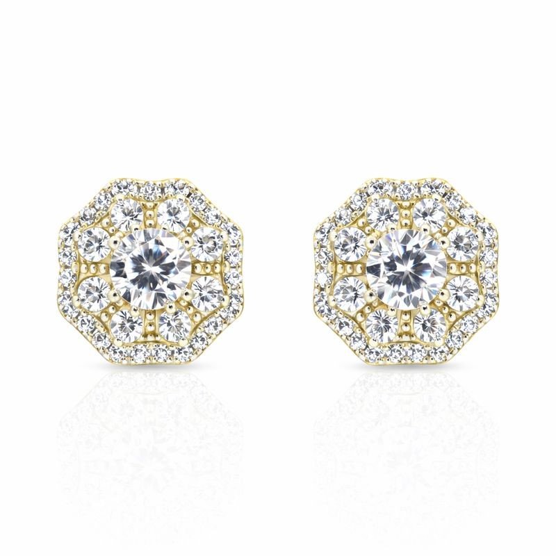 Sterling Silver Small CZ Octagon Stud Earrings