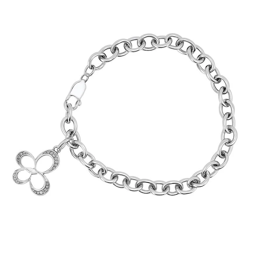 Sterling Silver 7.5" Dual-Sided Butterfly Dangle Charm Bracelet