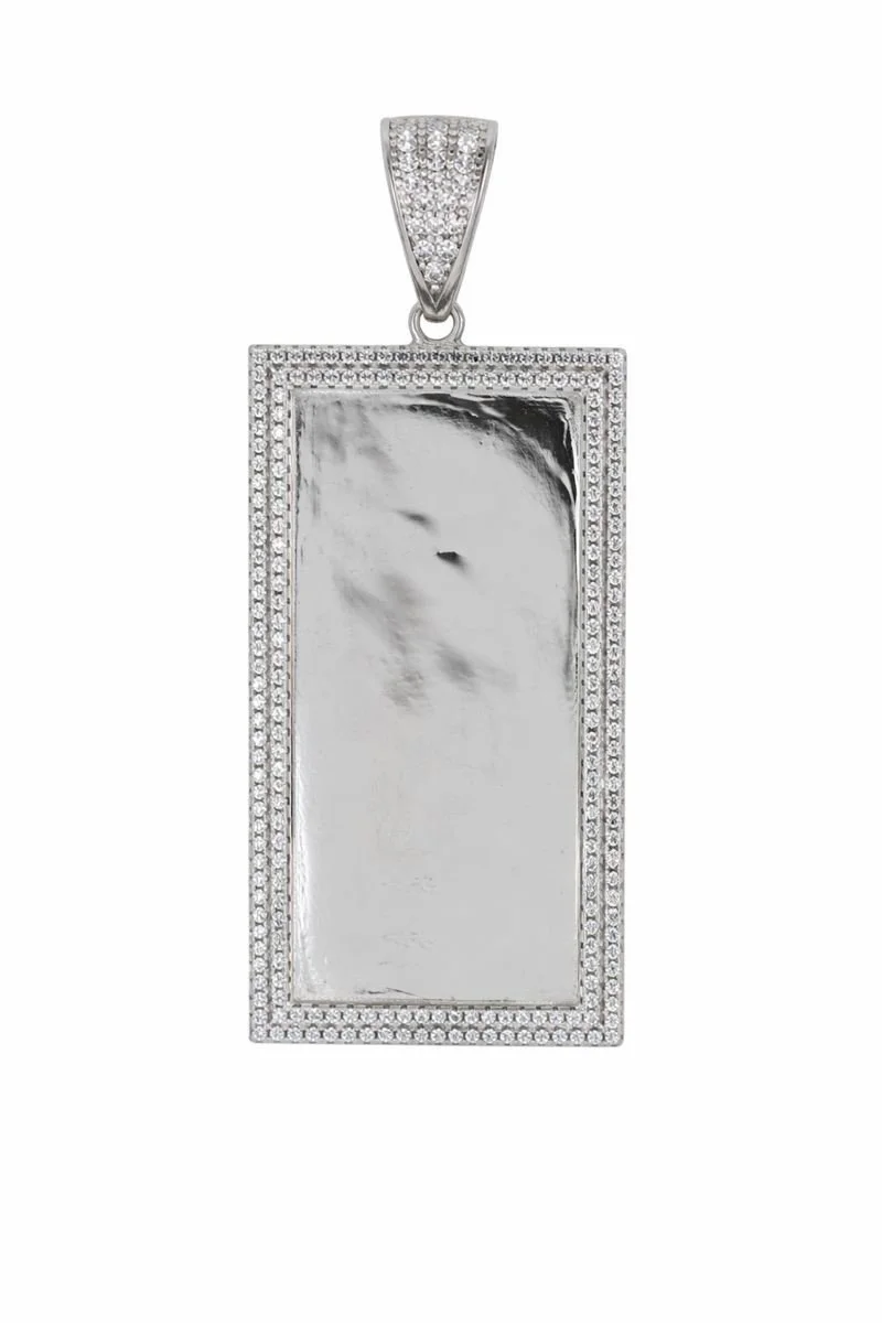 Rhodium Plated CZ Engravable Dog Tag Pendant