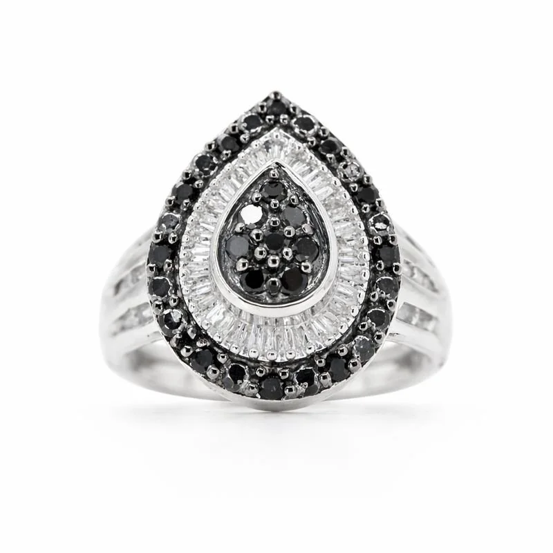 Sterling Silver Black & White Diamond Teardrop Ring