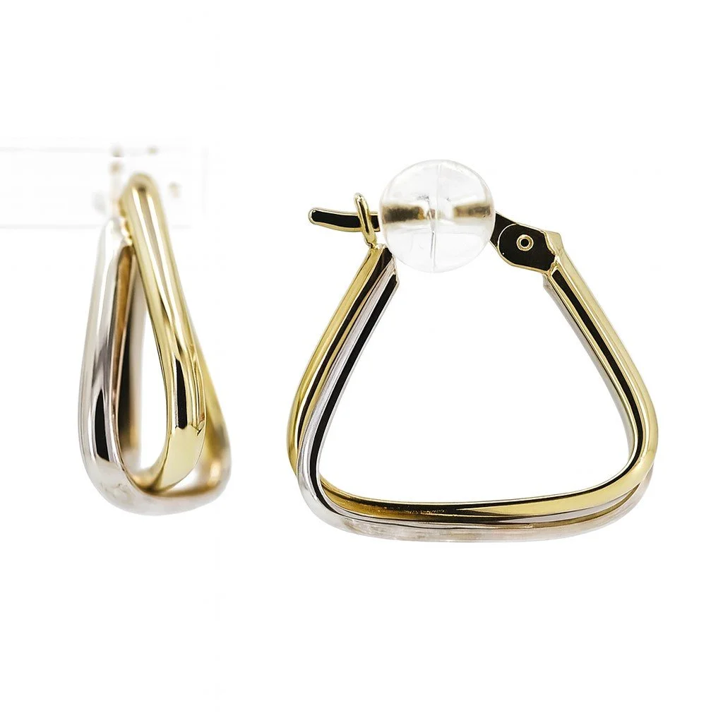 14K Two-Tone White & Yellow Gold Twisted Hoop Earrings