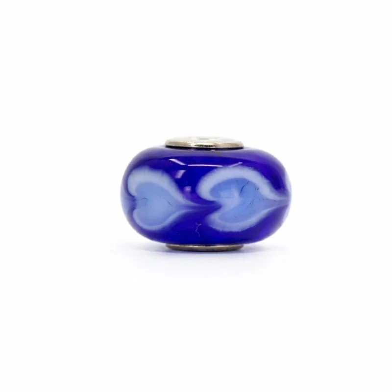 Sterling Silver Blue & White Heart Swirl Murano Glass Bead Charm