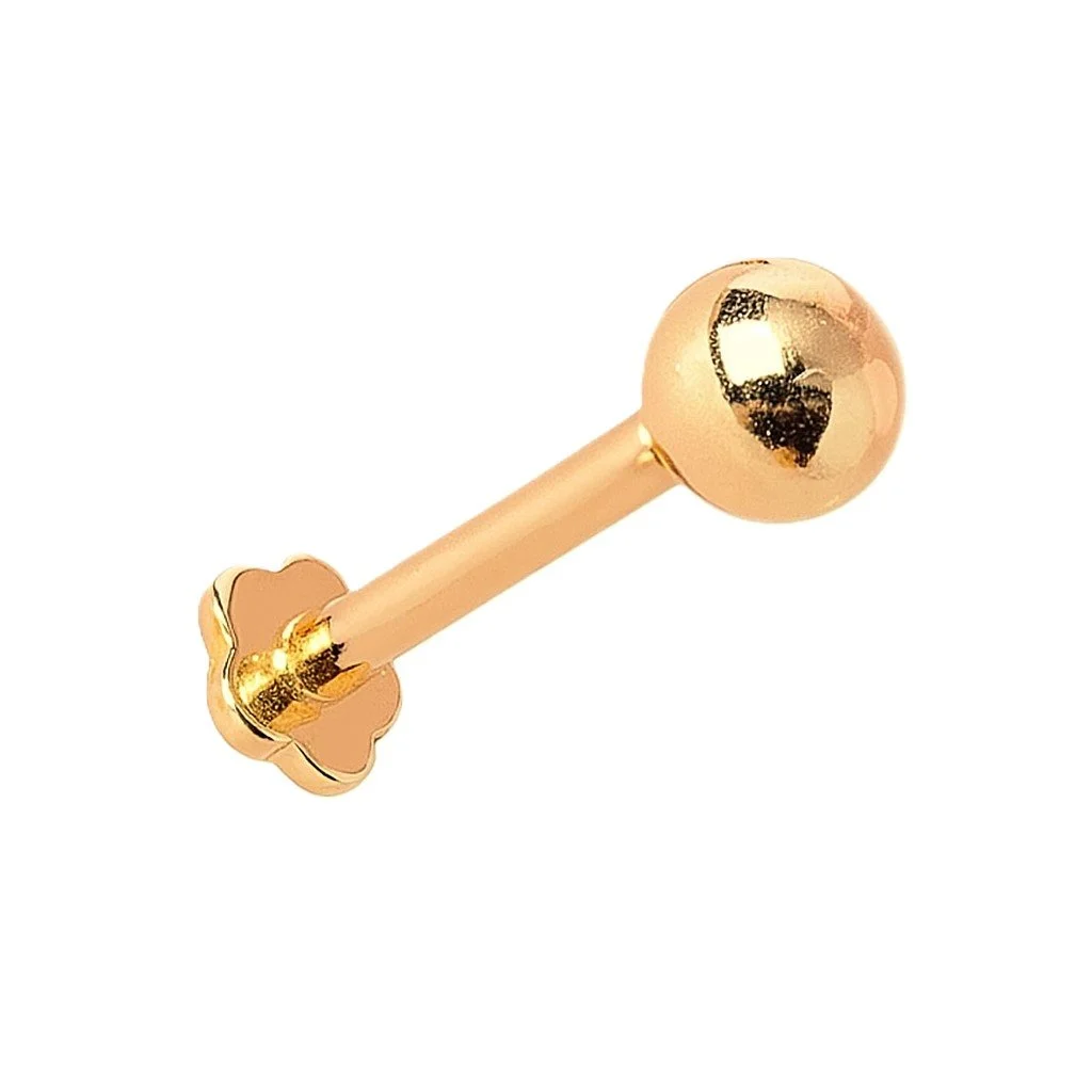 14K Gold 3mm High‑Polish Ball Labret Stud