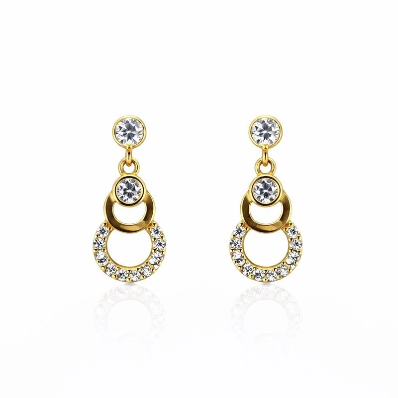 14K Yellow Gold CZ Circle Dangle Earrings