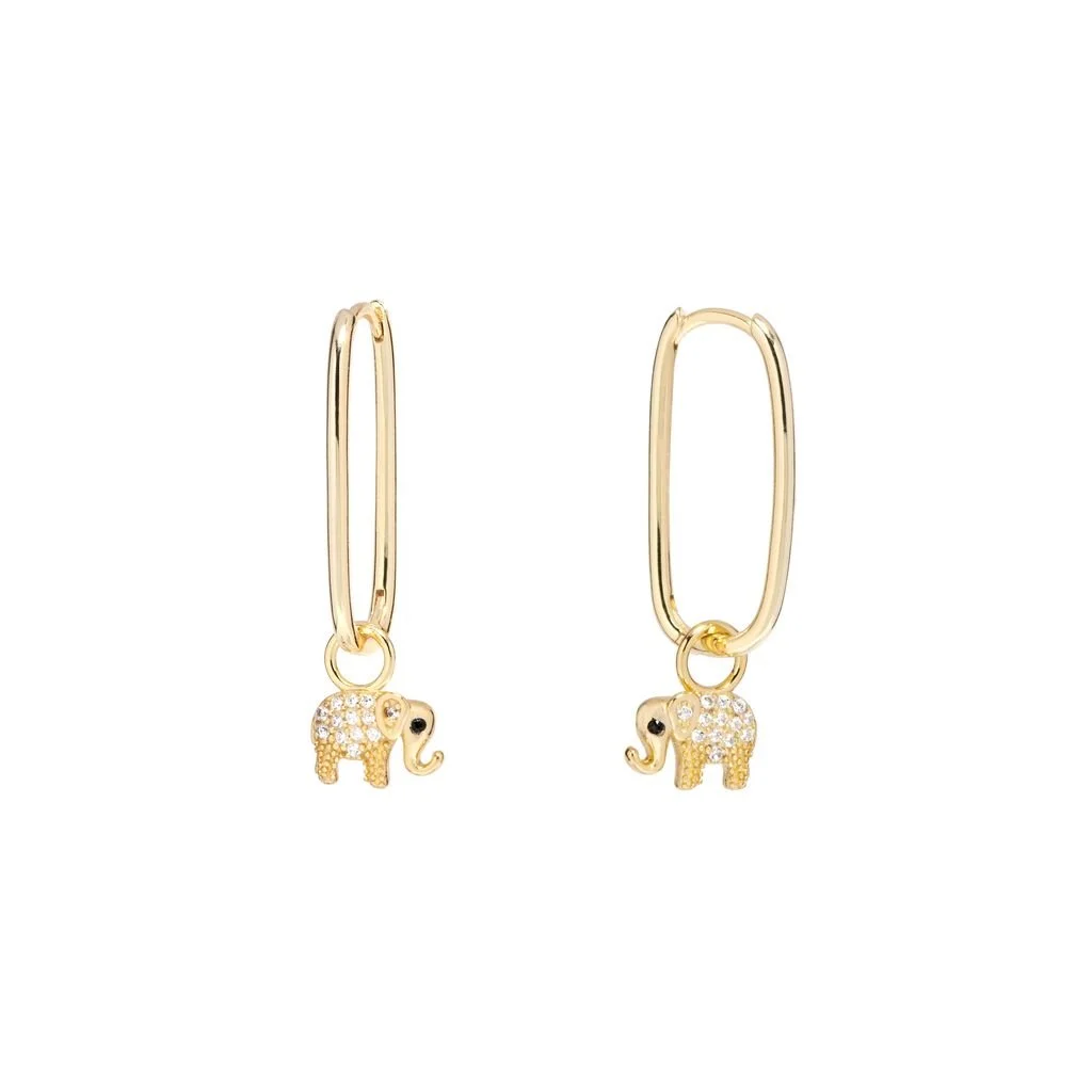 14k Gold Plated CZ Elephant Drop Huggie Hoops