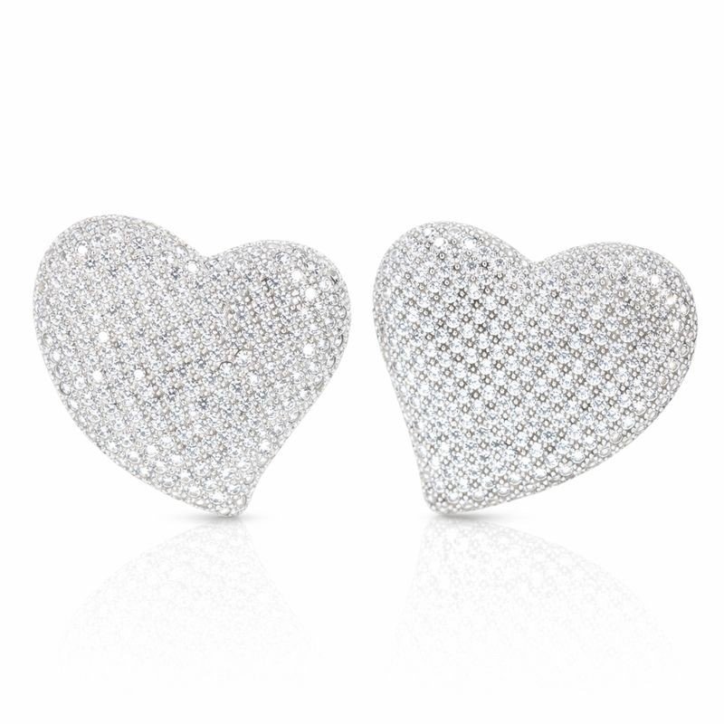 Rhodium Plated CZ Heart Stud Earrings