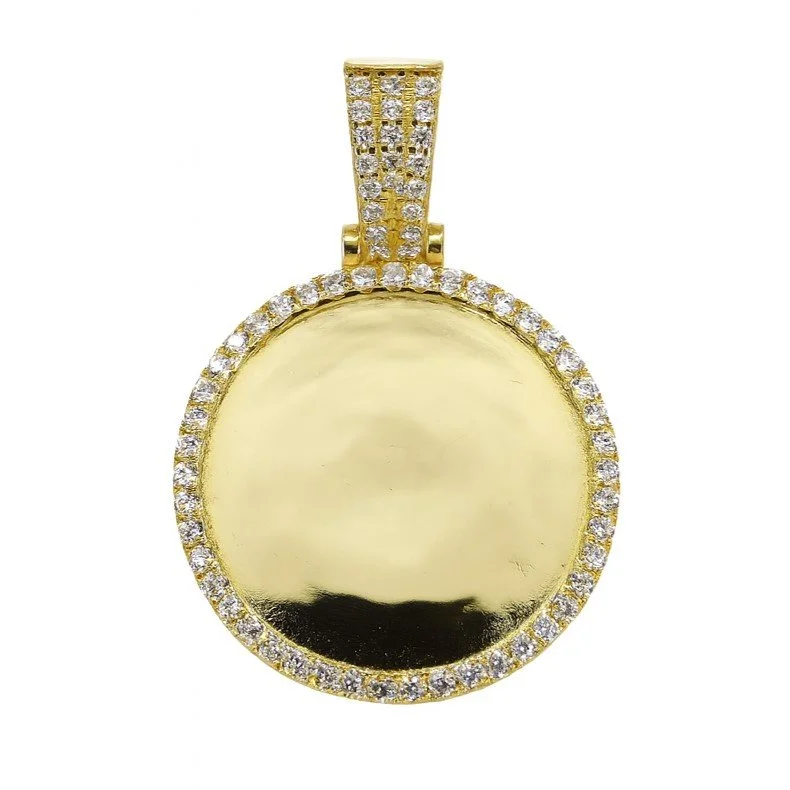 14k Gold Plated CZ Circle Engravable Pendant