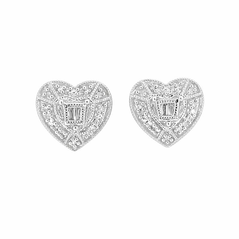 Sterling Silver Pavé Set Diamond Heart Stud Earrings