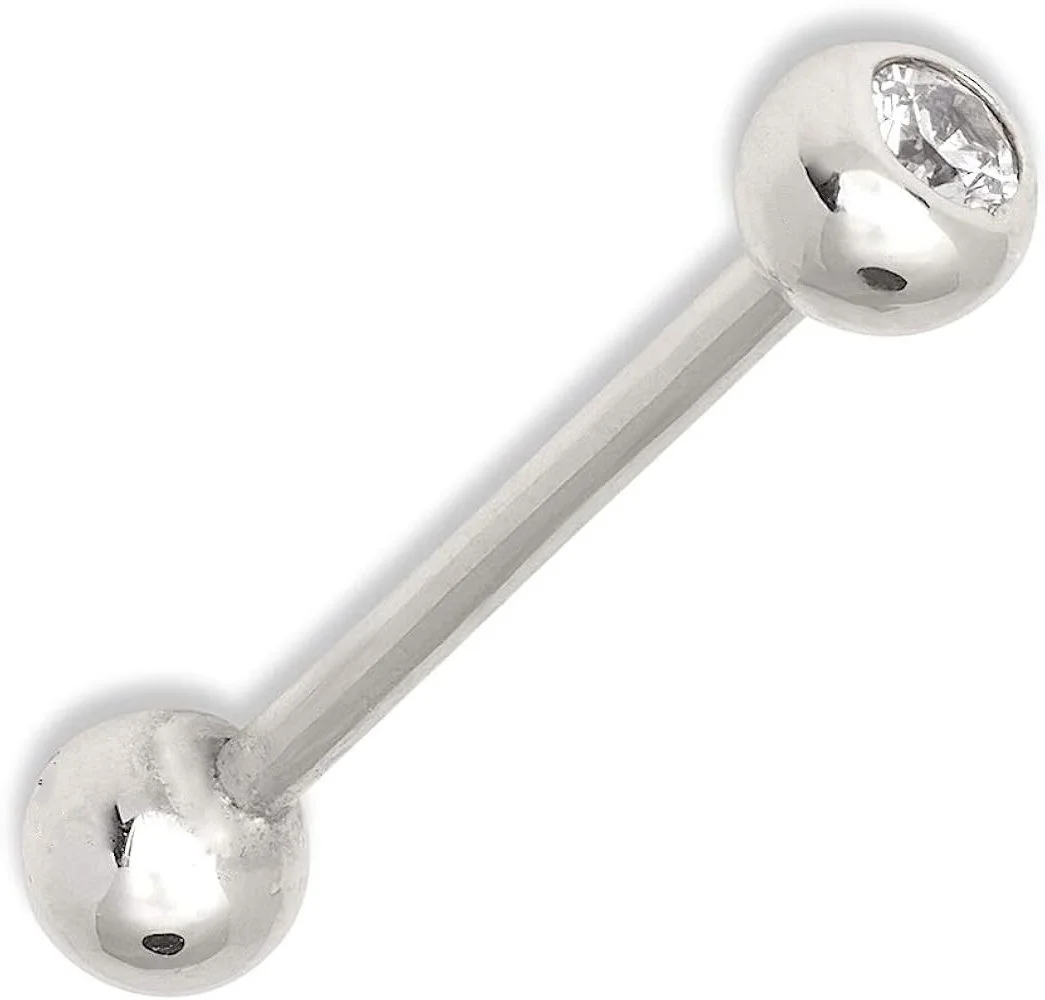 14K White Gold CZ Straight Barbell