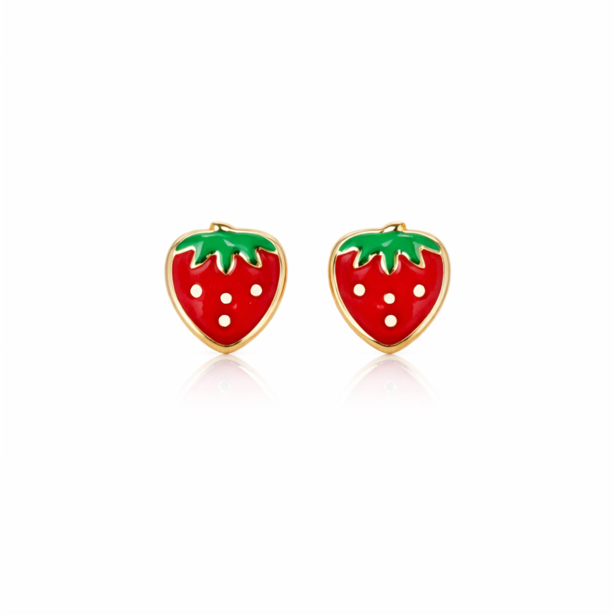 14K Yellow Gold Enamel Strawberry Stud Earrings