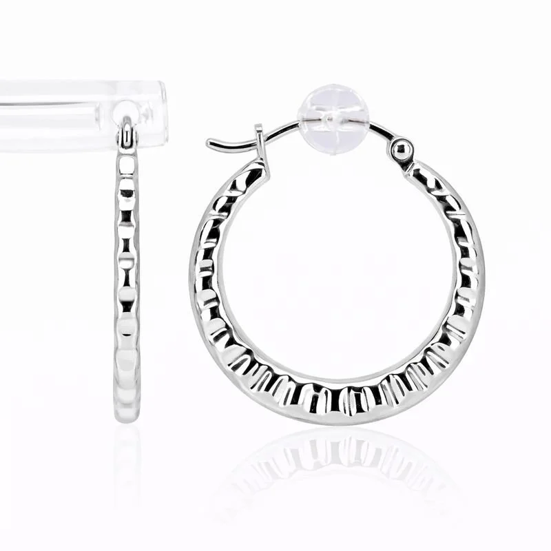 14K White Gold Scallop Hoop Earrings