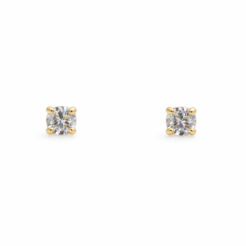 14K Gold 2mm Round CZ Stud Screw Back Earrings