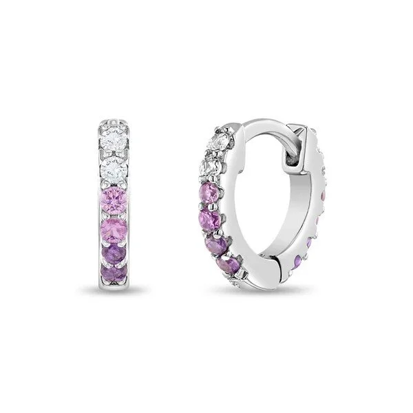 Sterling Silver Double Sided Pink CZ Children's Hoop Earrings