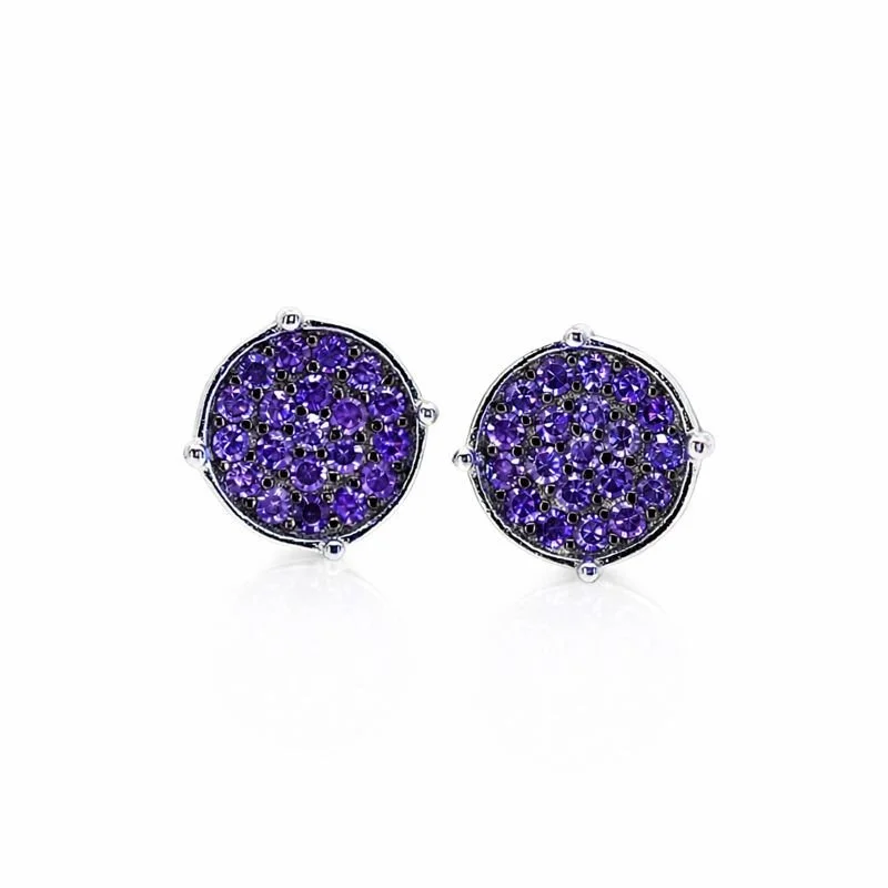 Sterling Silver Purple CZ Circle Stud Earrings