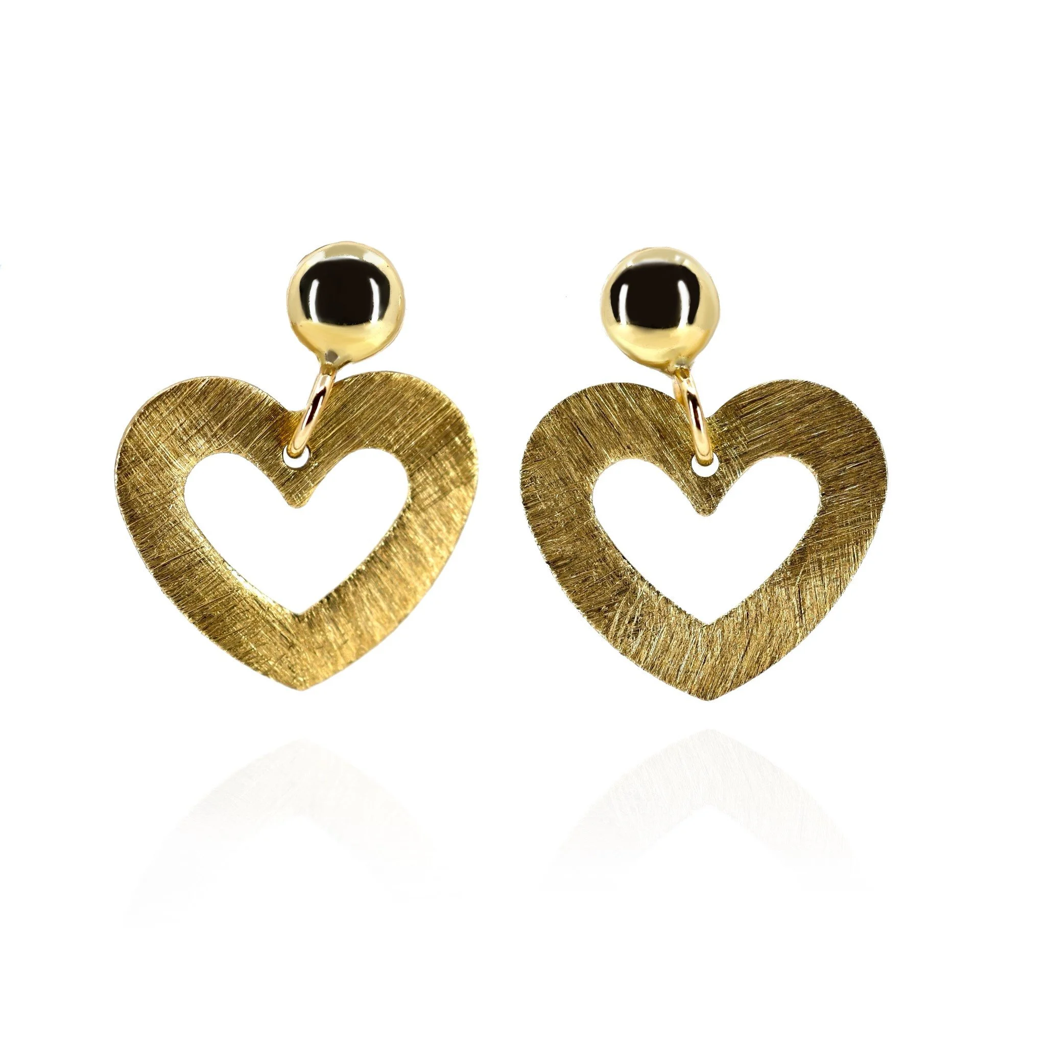 14K Yellow Gold Dangle Heart Earrings