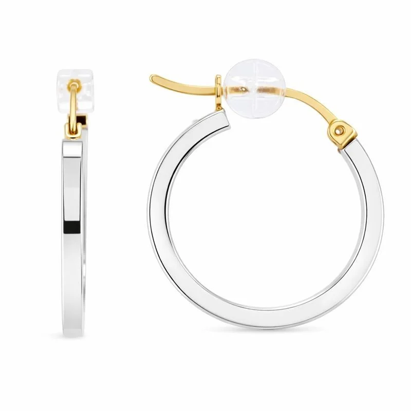 14K White Gold High Polish Square Tube Round 2mm Hoop Earrings