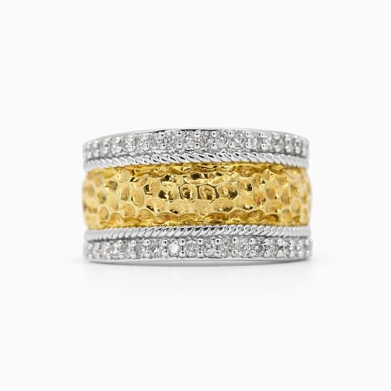 Sterling Silver 14K Gold Plated & Diamond Accent Cigar Band Ring