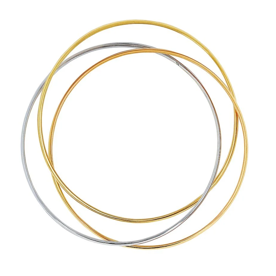 Stainless Steel 14K Plated Tri-Color Interlocked Bracelet Set