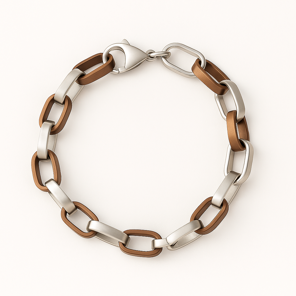 Stainless Steel Chocolate Rhodium Rolo Link Bracelet