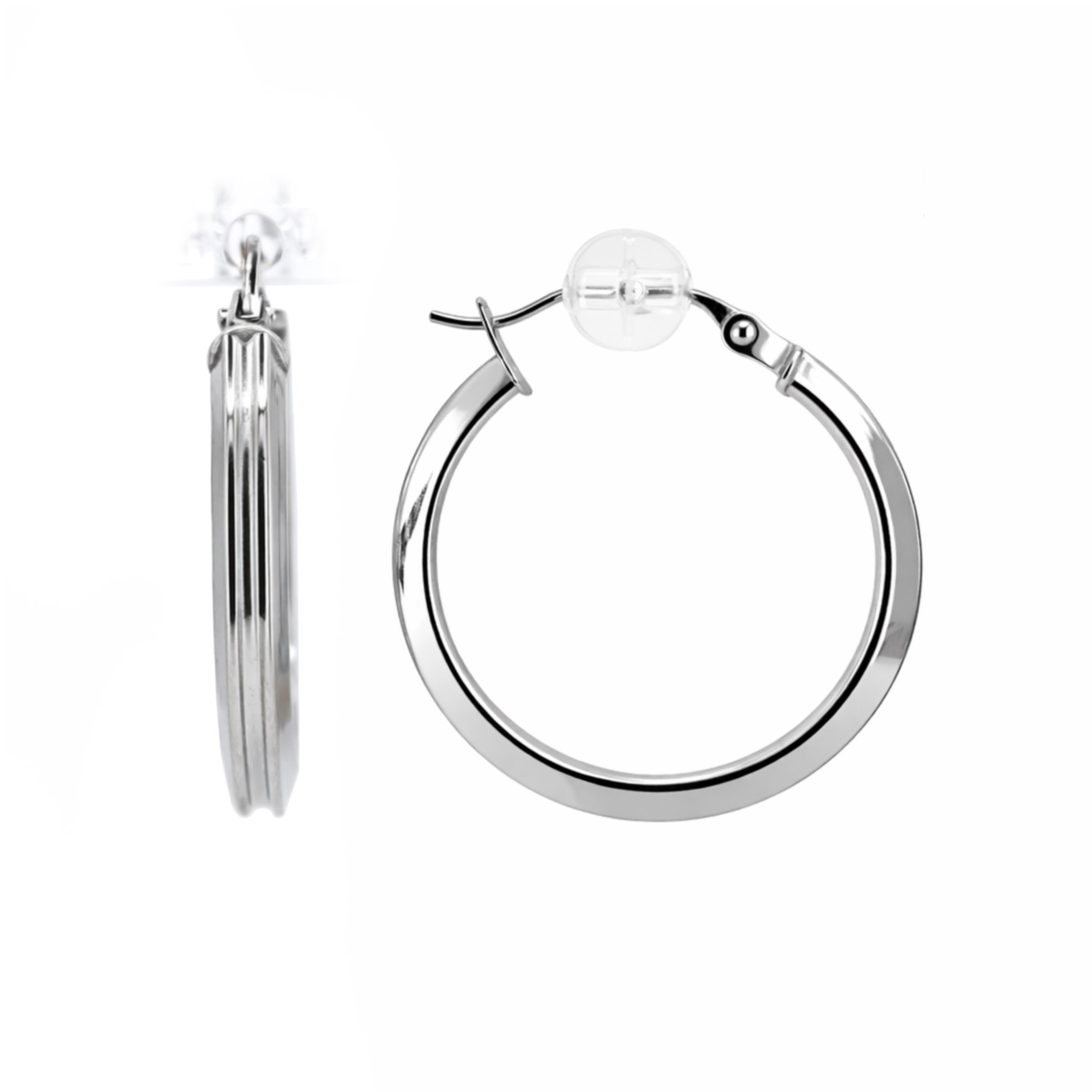 10K White Gold High Polish 2mm Hoop Earrings
