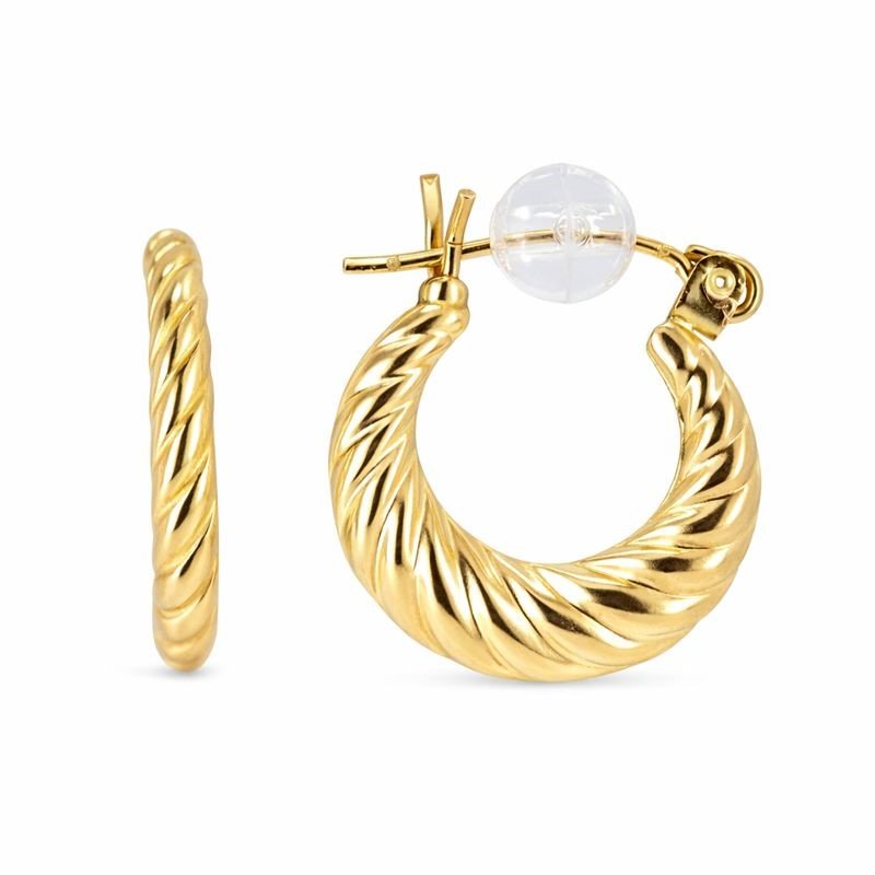 10K Yellow Gold High Polish Swirl Design Hoop Earrings