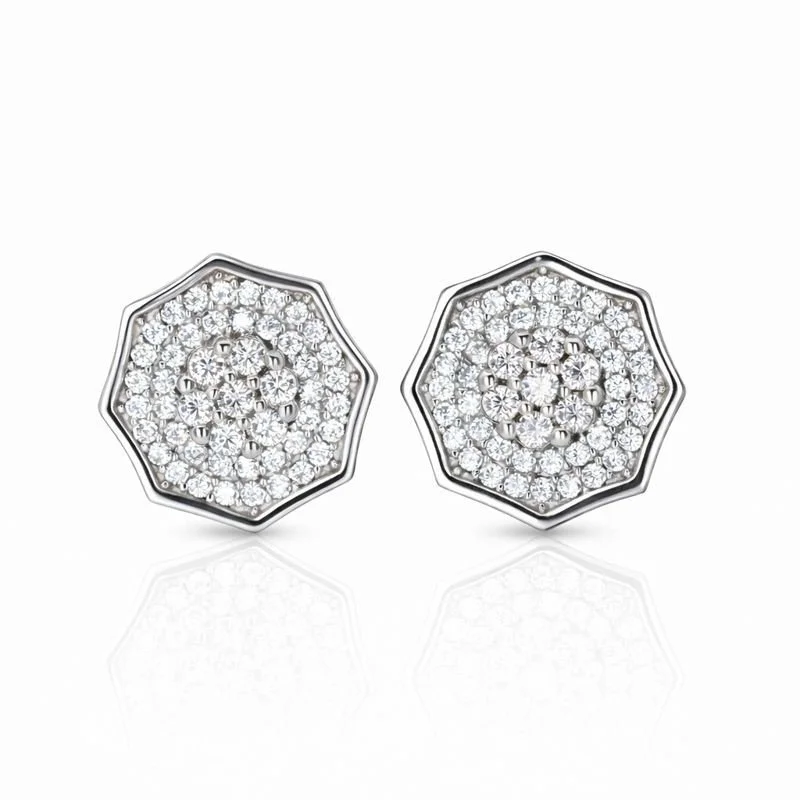Sterling Silver Pave Set CZ Octagon Stud Earrings