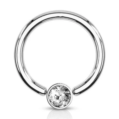 14K White 16G Gold Clear CZ Ball Closure Ring