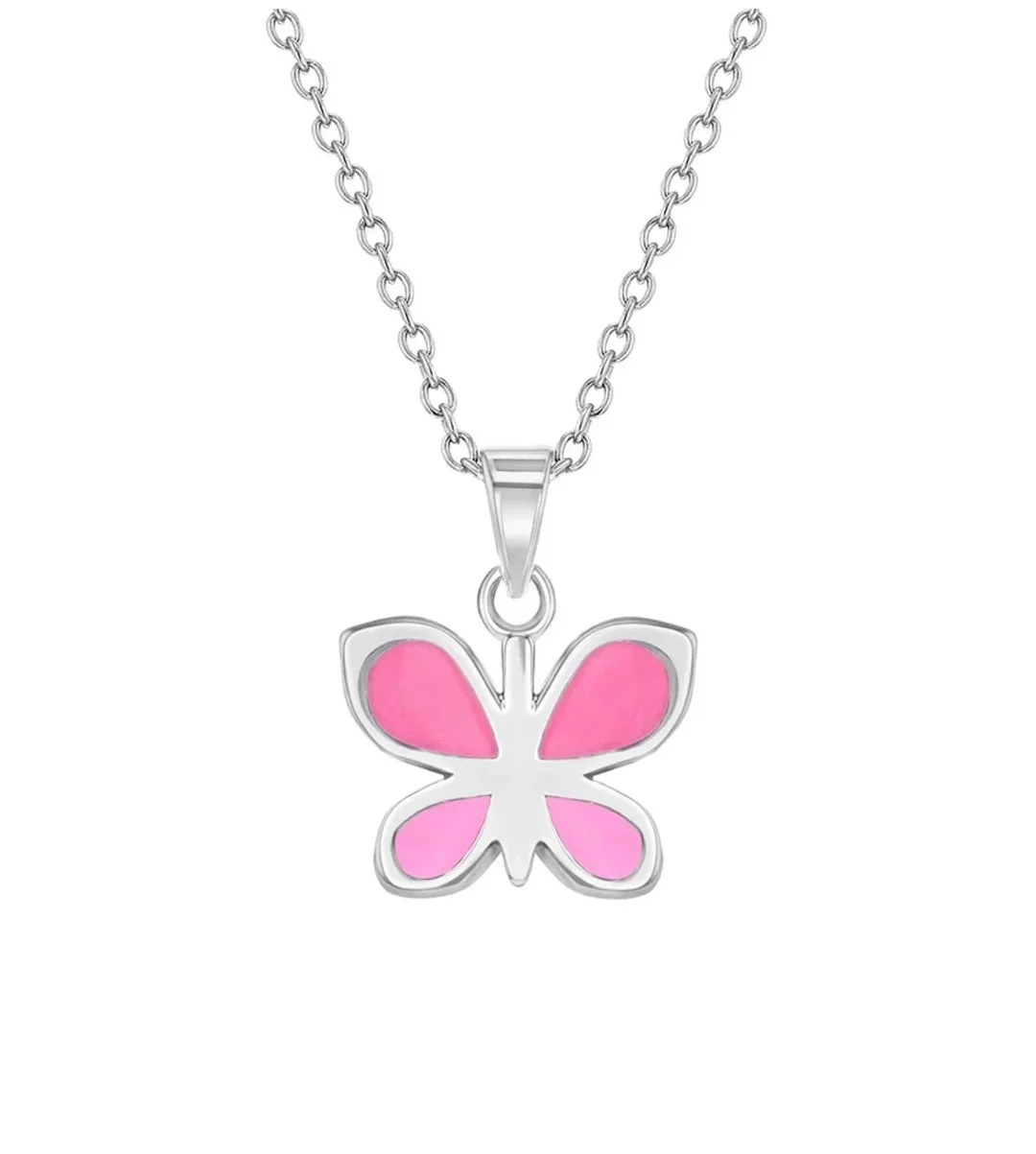 Sterling Silver Pink Enamel Butterfly Children's Necklace