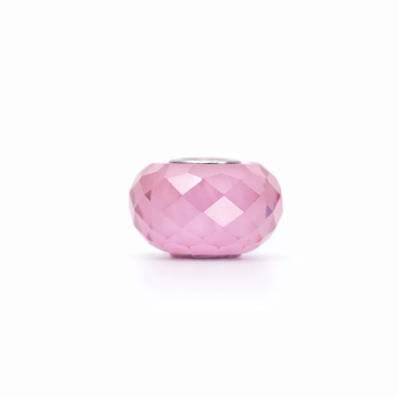 Sterling Silver Pink Checkered CZ Bead Charm