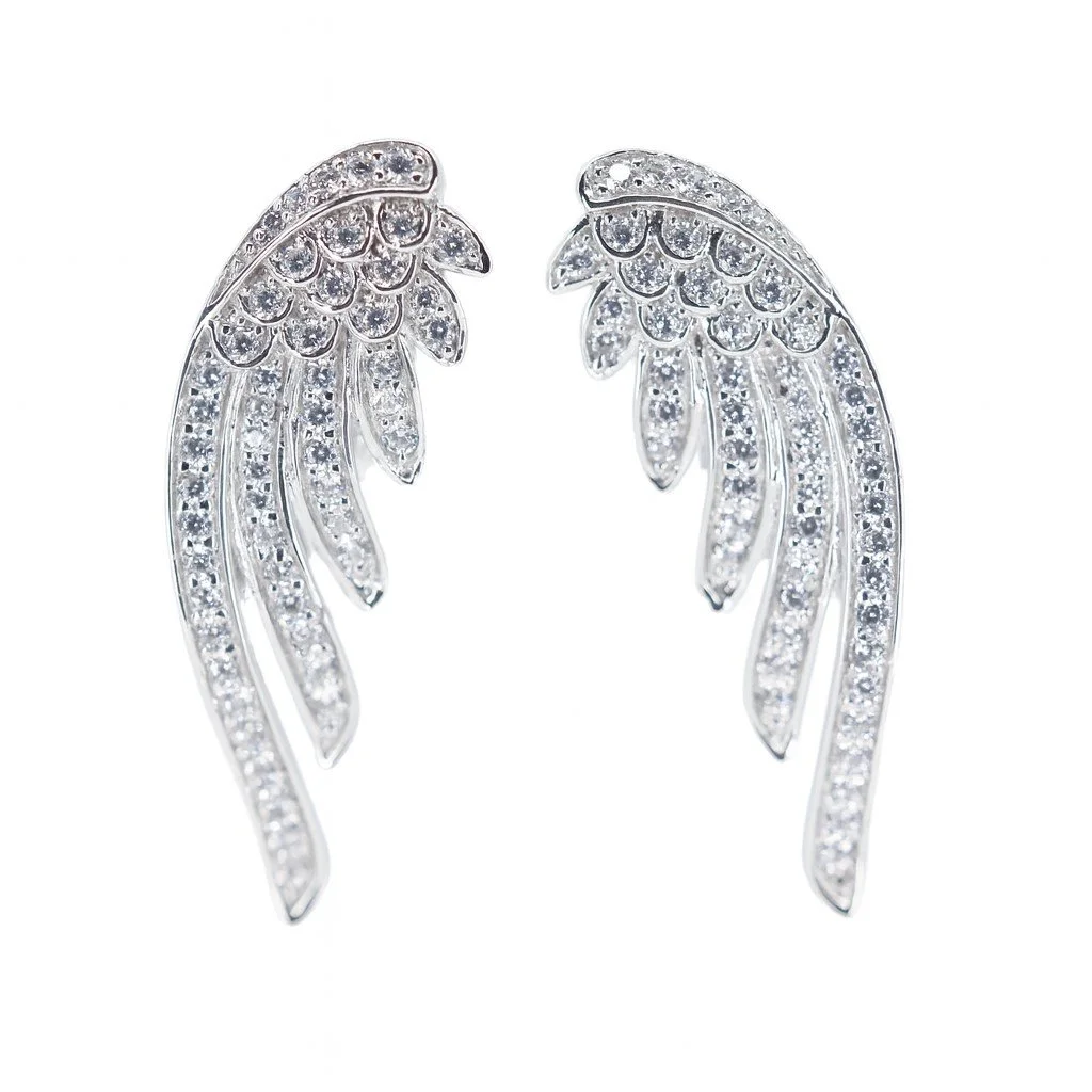 Sterling Silver CZ Angel Wing Earrings