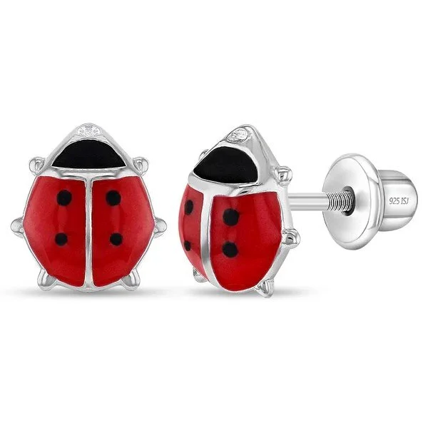 Sterling Silver Enamel Ladybug Children's Earrings