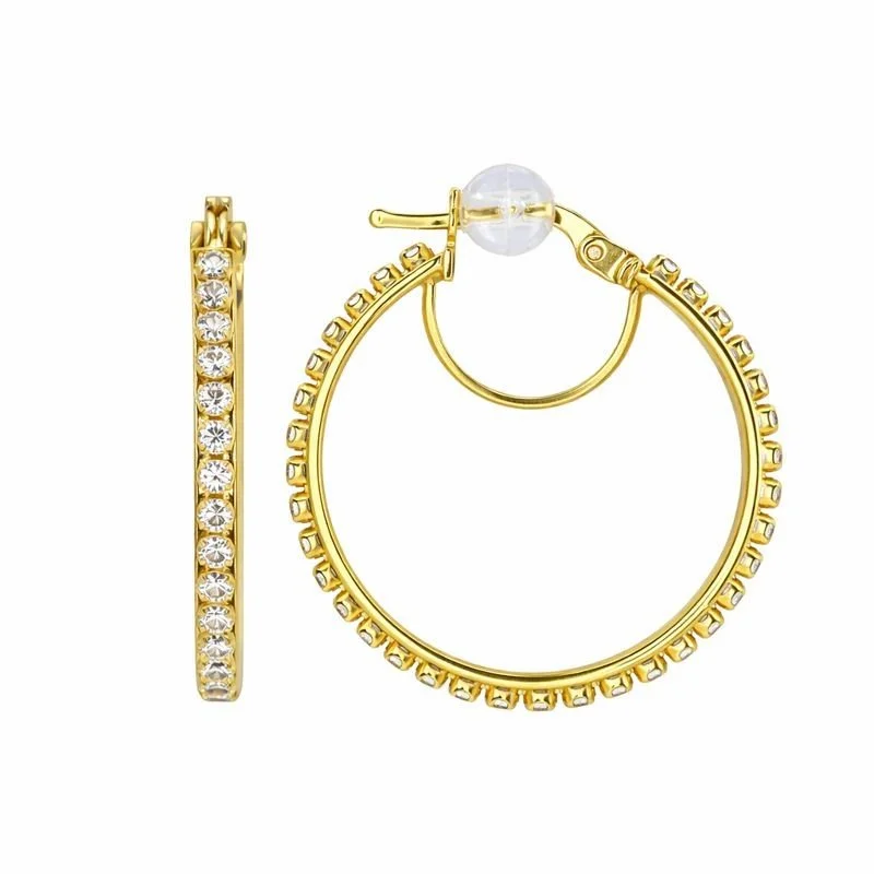 10K Yellow Gold Prong-Set CZ Hoop Earrings