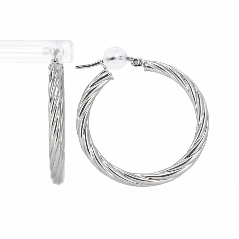 14K White Gold High Polish Swirl Circle Hoop Earrings