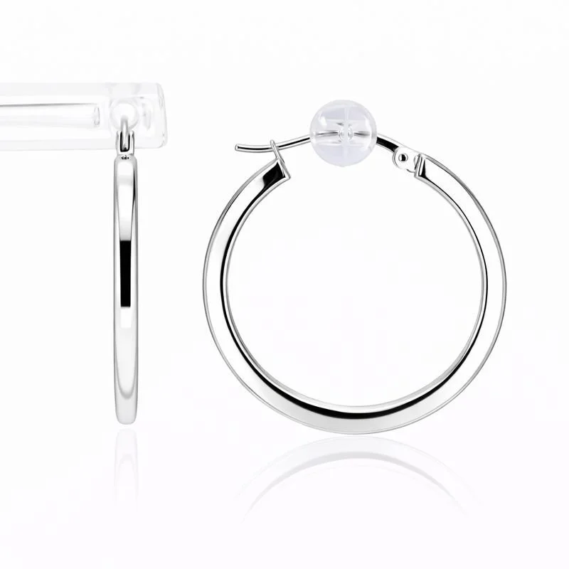 14K White Gold Square Tube 1.5mm Hoop Earrings